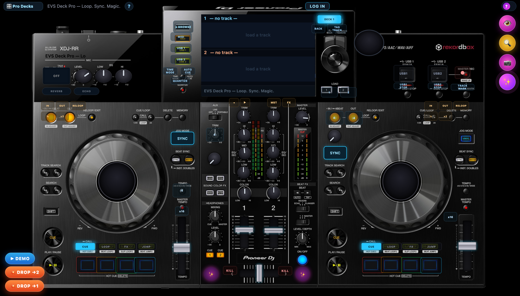 EVS Pro Decks — a full XDJ-style DJ booth in your browser